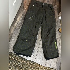 Liquid Men's Dark Grey SnowPants lime green plaid snowboard ski pants winter
